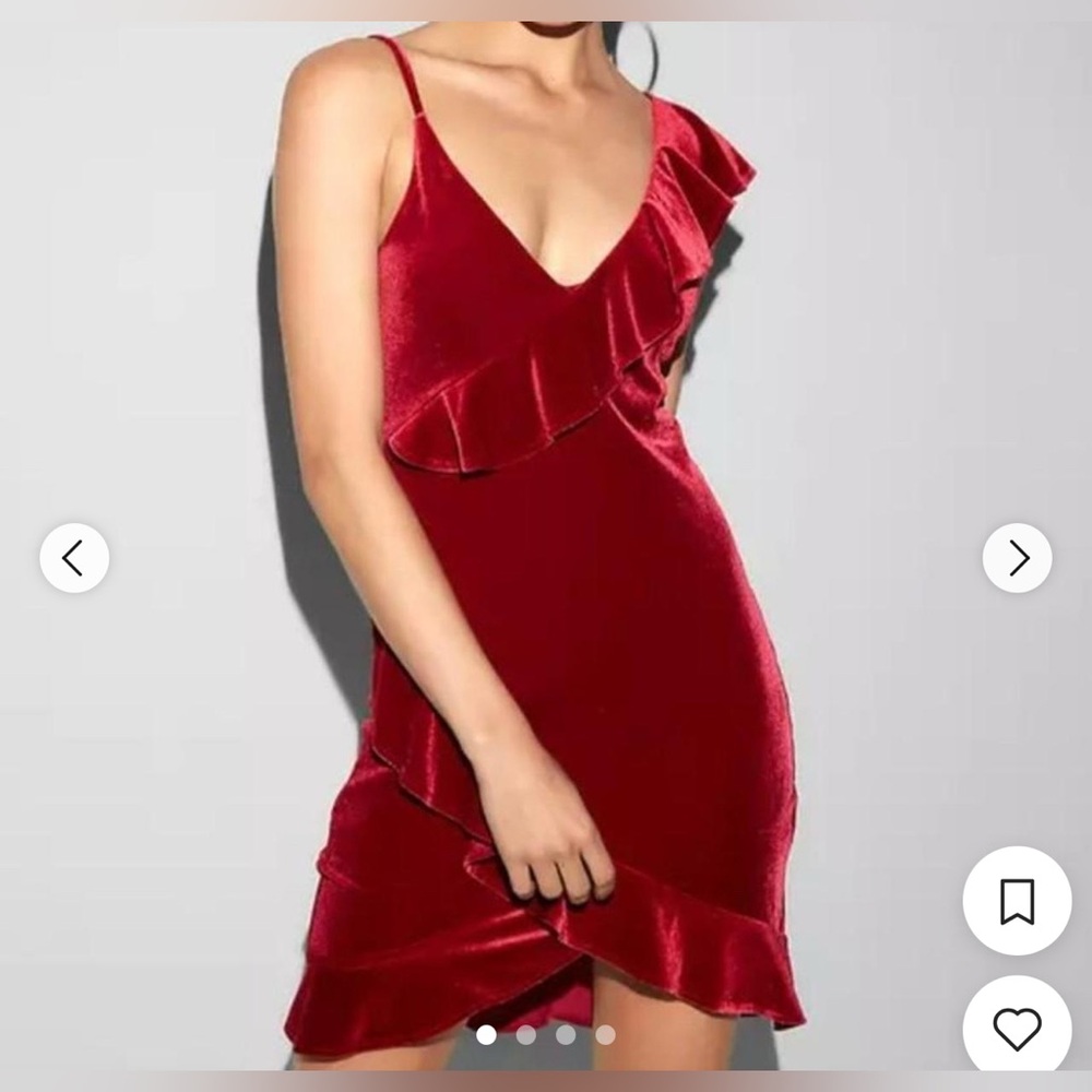 EXPRESS RED VELVET RUFFLE MINI DRESS